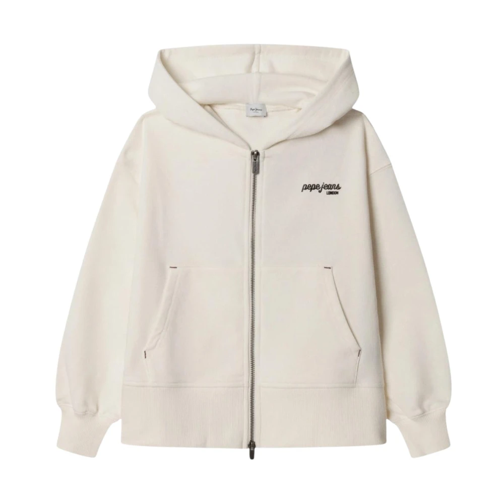 Pepe Jeans Unisex Kids White Galathea Zip Hoodie - Kids Sweatshirts - 10 Y - Kids