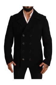 Black Wool Trench Peacoat Jacket