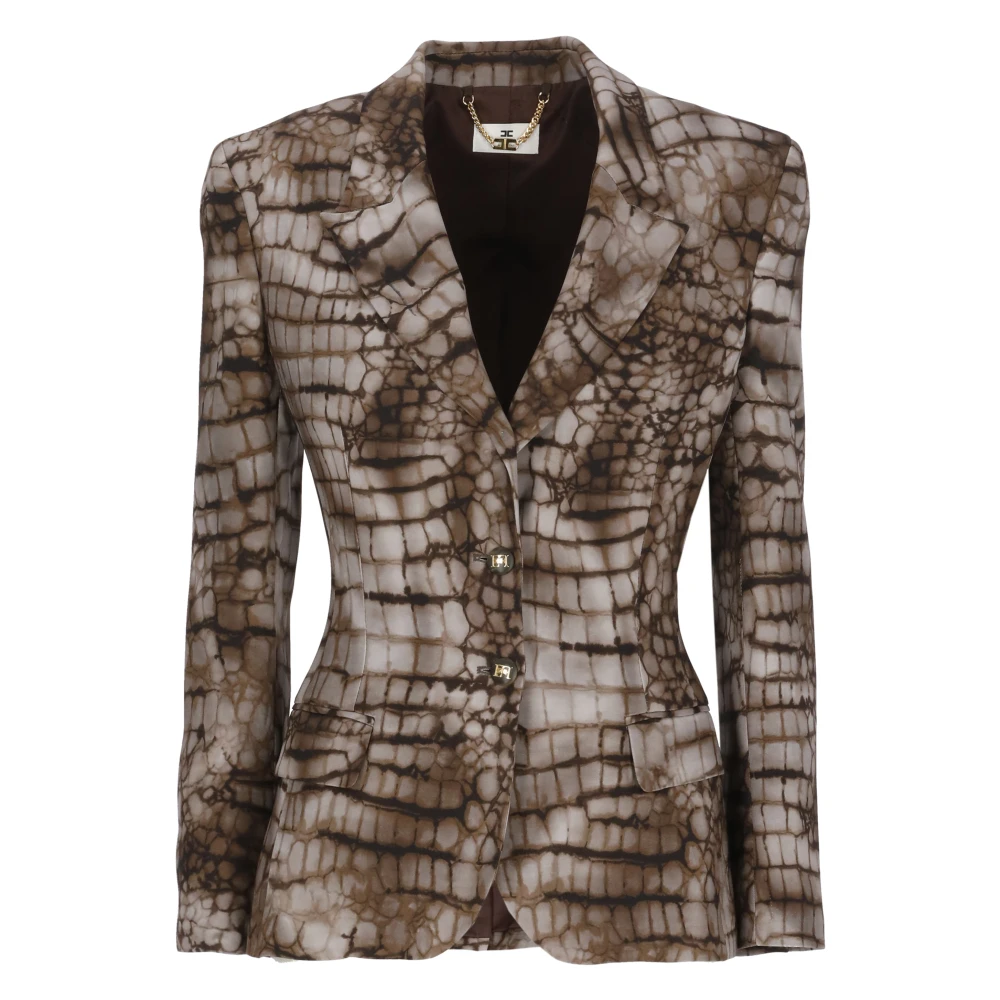 Elisabetta Franchi Women's Brown Blazers, L, Alligator Print Jacket