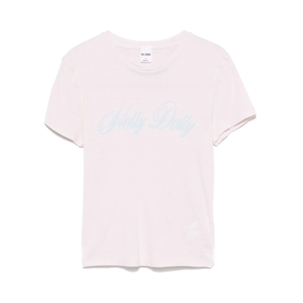 Re Done Roze Slogan Print T-shirt Pink Dames