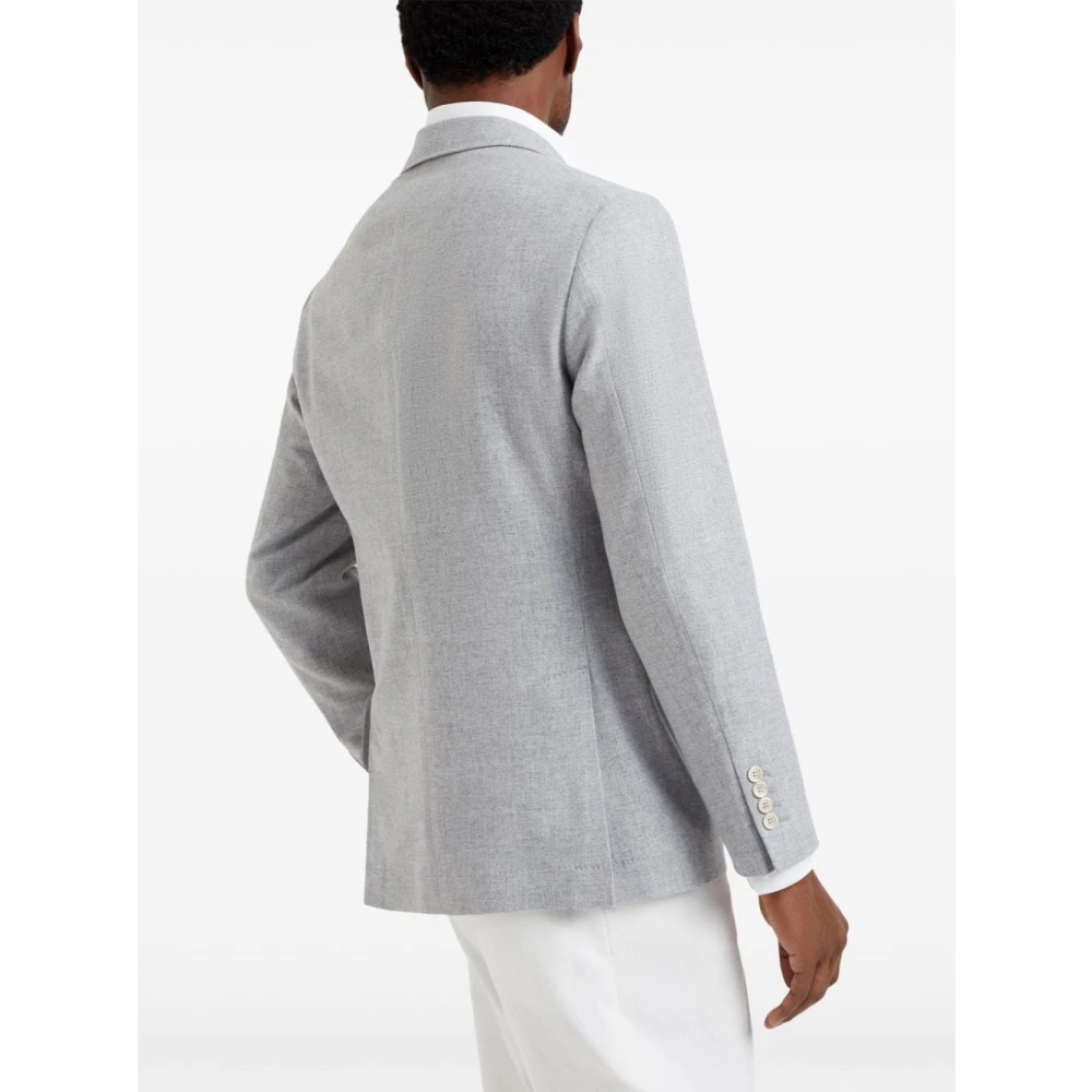 BRUNELLO CUCINELLI Grijze Wollen Blend Jas Met Revers Gray Heren