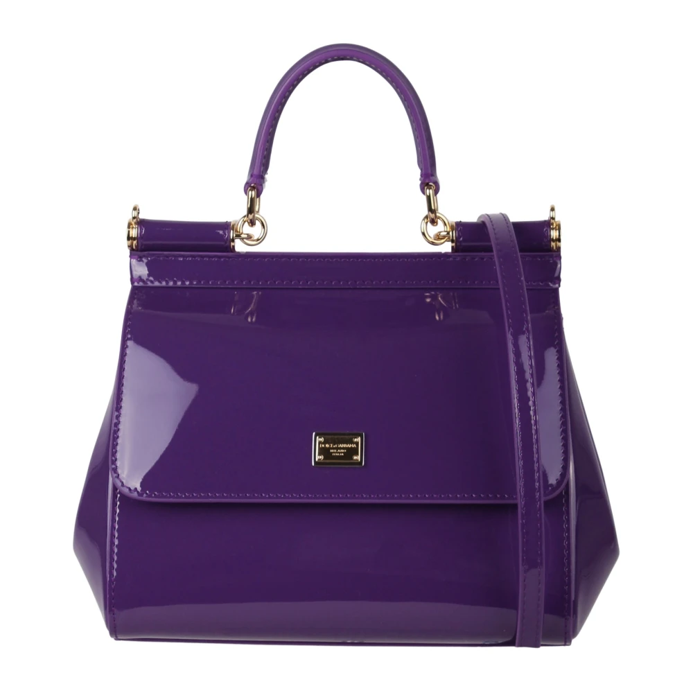 Dolce & Gabbana Medium Sicily Axelremsväska med Patent Finish Purple, Dam