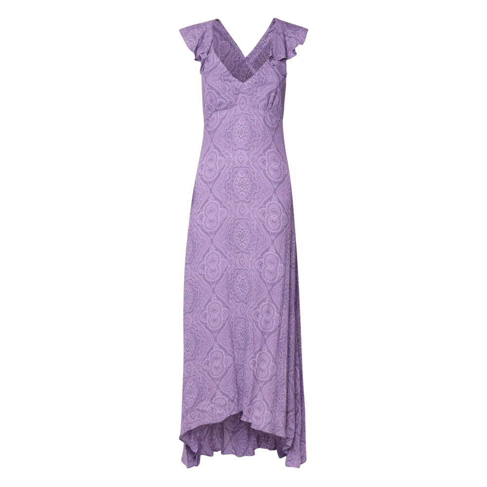 ETRO Lila Ruches Jurk met V-Hals Purple Dames