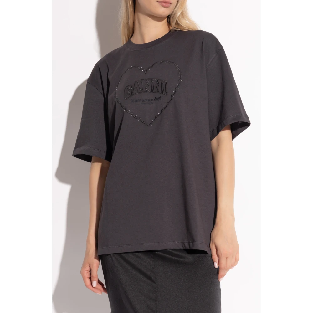 Ganni T-shirt met logo Gray Dames