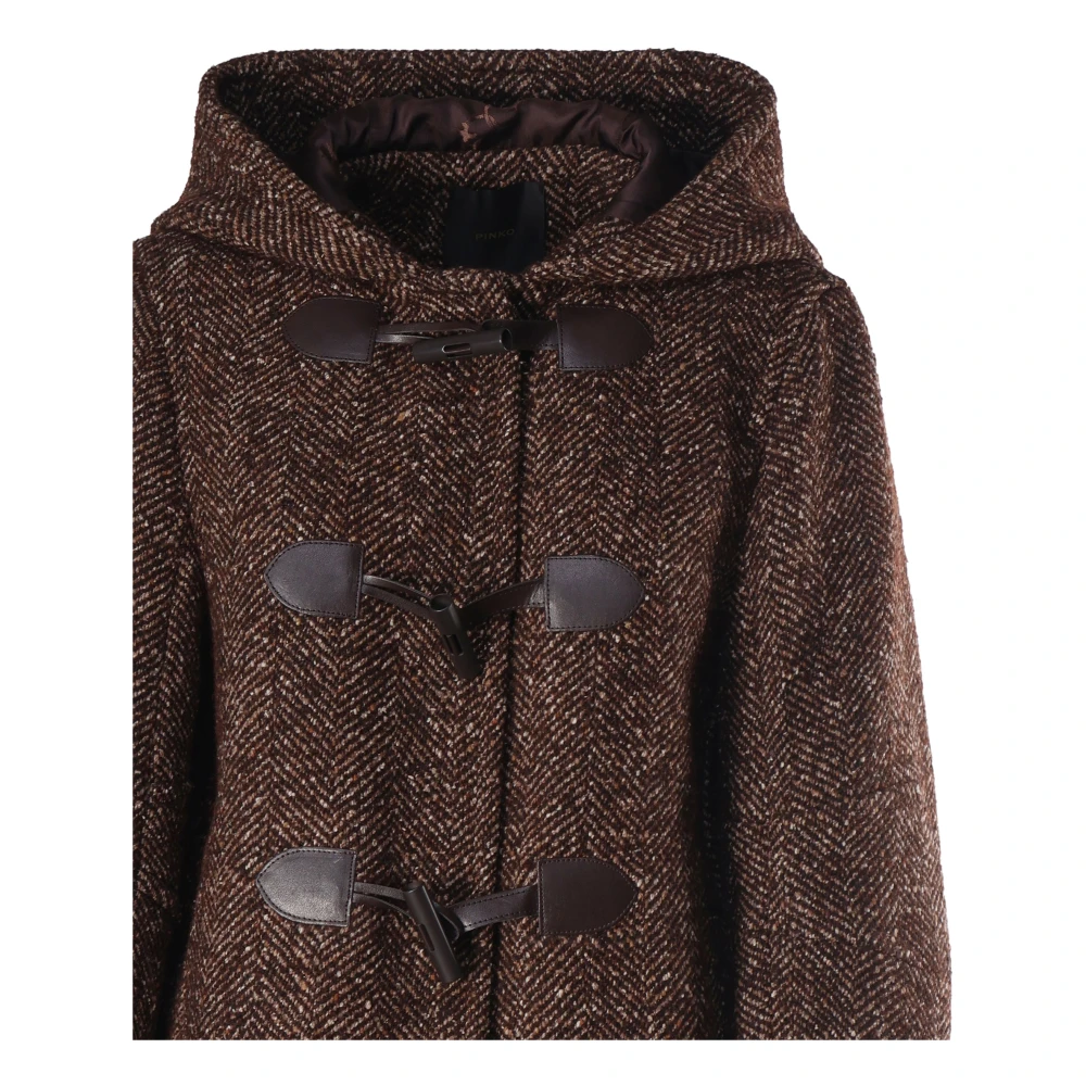 pinko Bruine Wollen Duffle Jas Visgraat Ontwerp Brown Dames