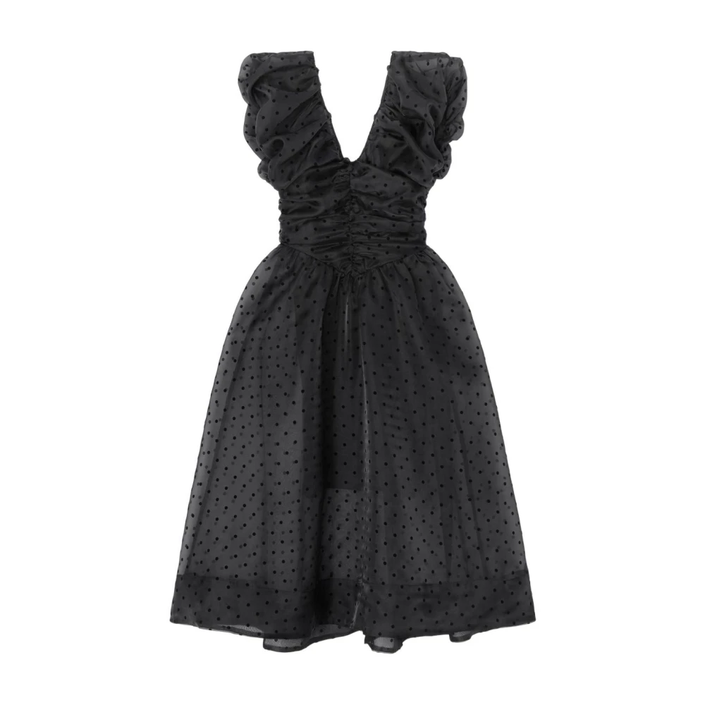 Ganni Women's Black Midi Dresses, Xs, Organza Ruched Dress