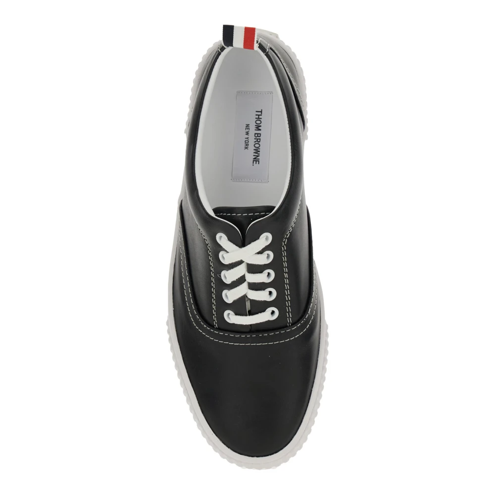 Thom Browne Zwarte Logo Tab Leren Sneakers Black Heren