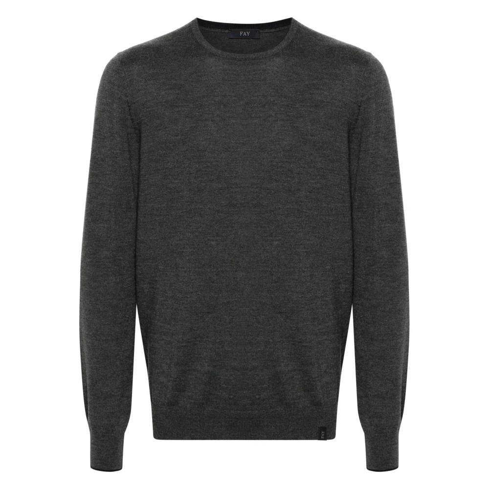 Fay Grijze Sweater met Contrast Patches Gray Heren