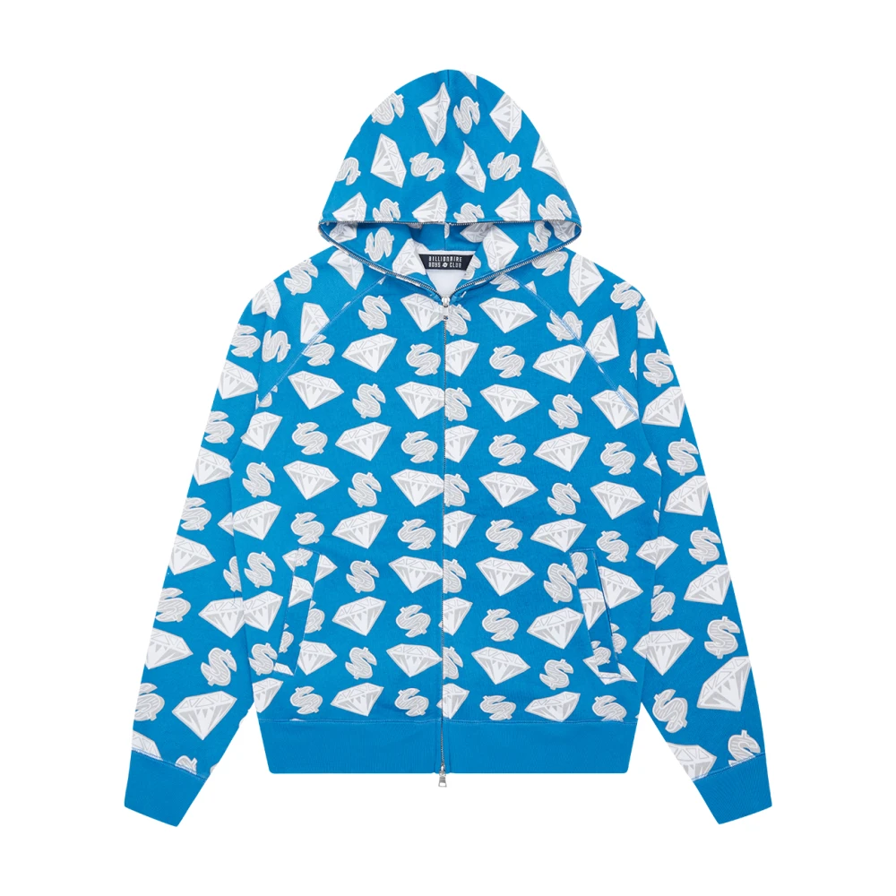 Billionaire Men's Blue Diamonds & Dollars Zip Hoodie - Zip-Throughs - Xl - Sweatshirts & Hoodies