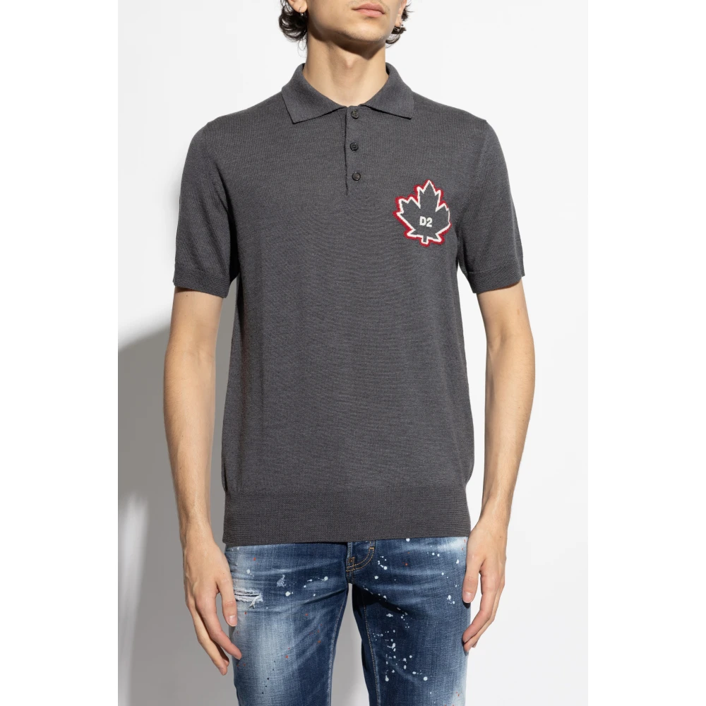 Dsquared2 Wollen polo met geborduurd logo Gray Heren