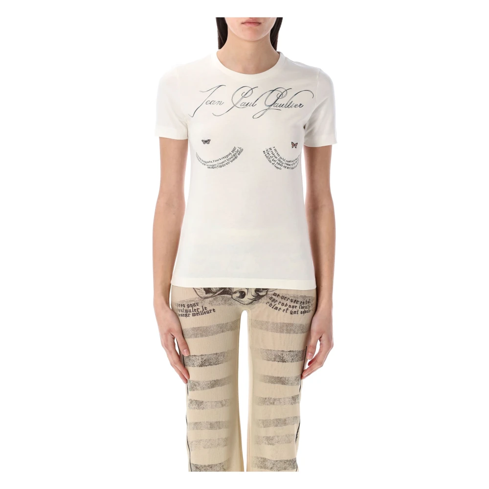 Jean Paul Gaultier Grafische Print Offwhite Zwart T-shirt White Dames