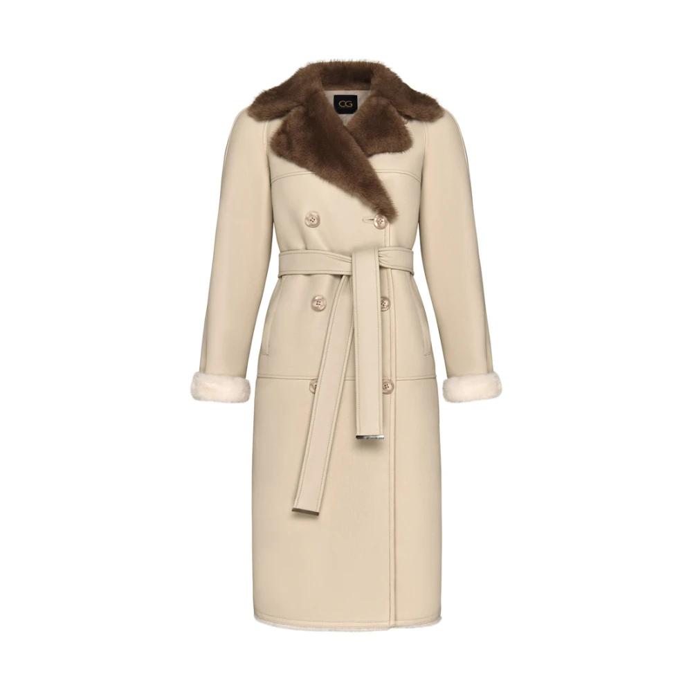 Cesare Gaspari Femme Beige Manteaux, Taille: 42 Fr Manteau Long Réversible En Fausse Fourrure À Boutons
