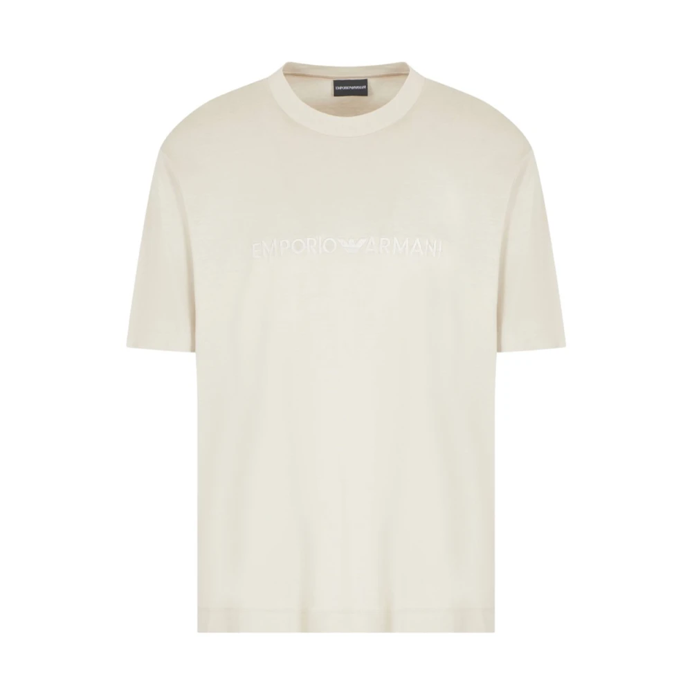 Emporio Armani Herr Beige Toppar 2XL, Modern Logotyp Kortärmad T-Shirt