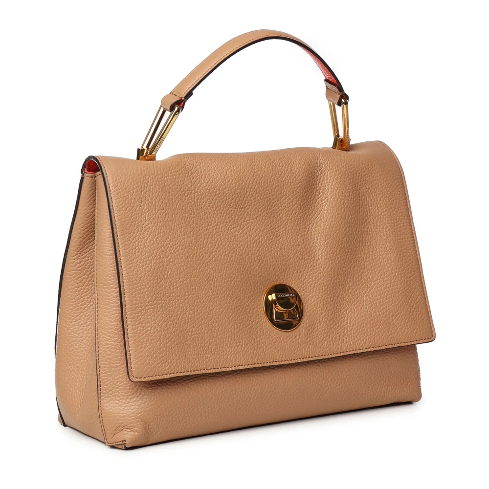 Coccinelle Beige Leren Schoudertas met Draaisluiting Beige Dames