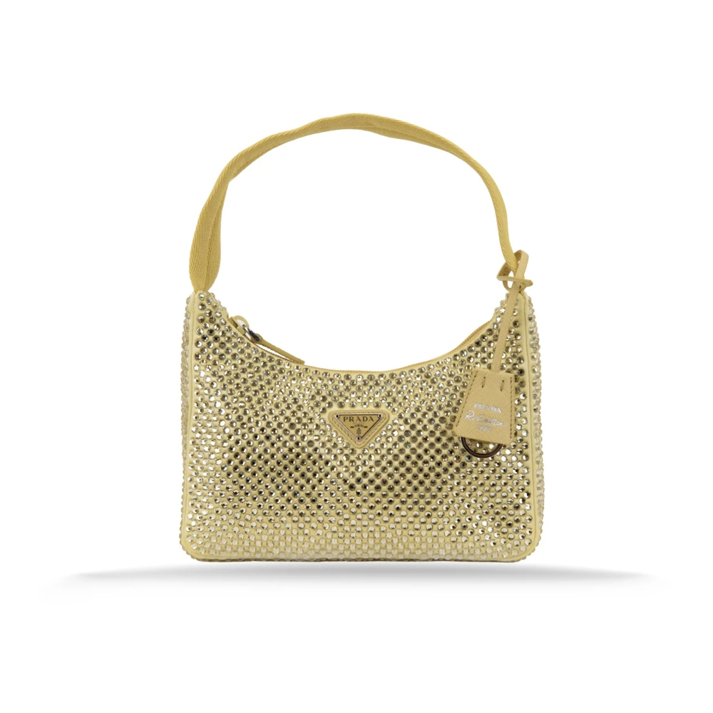 Prada Satijnen Handtas met Leren Details Yellow Dames
