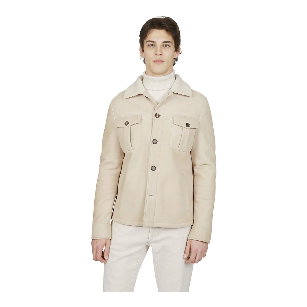 Eleventy Shearling Overshirt Jas Beige Heren