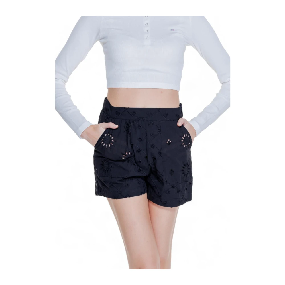 Only Zwarte Eyelet Detail Zomer Shorts Black Dames