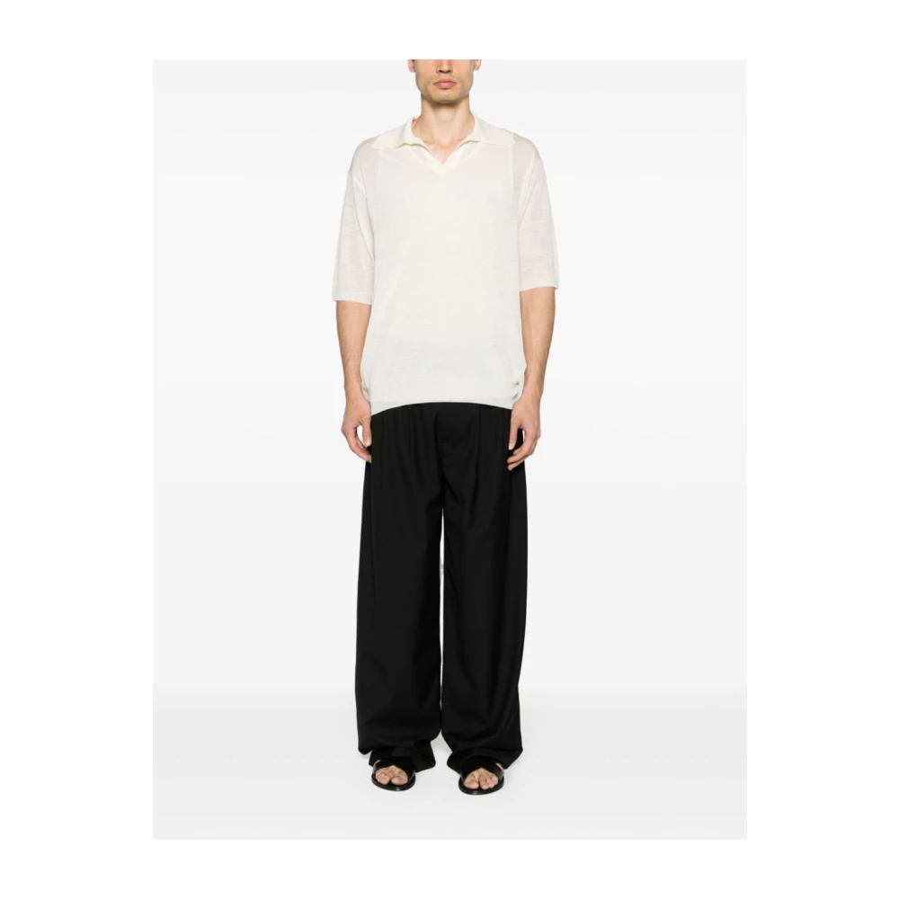Auralee Wit Mélange Polo Kraag T-shirt White Heren