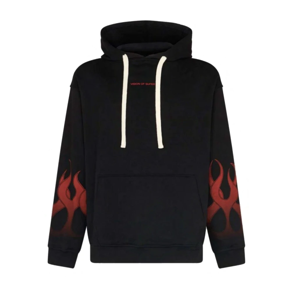 Vision Of Super Men's Black Hoodies, Xl, Flames Hoodie /Red