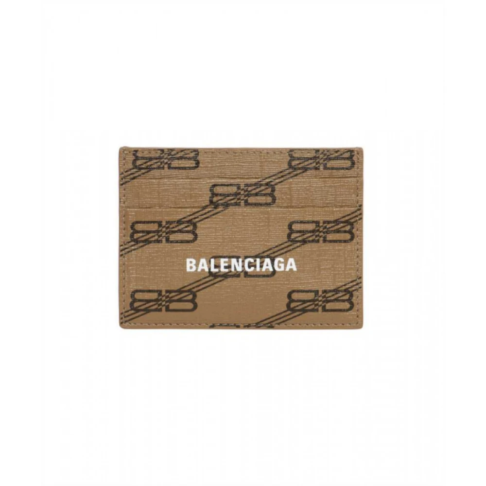 Balenciaga Bruine kaarthouder met zwart logopatroon Beige Heren