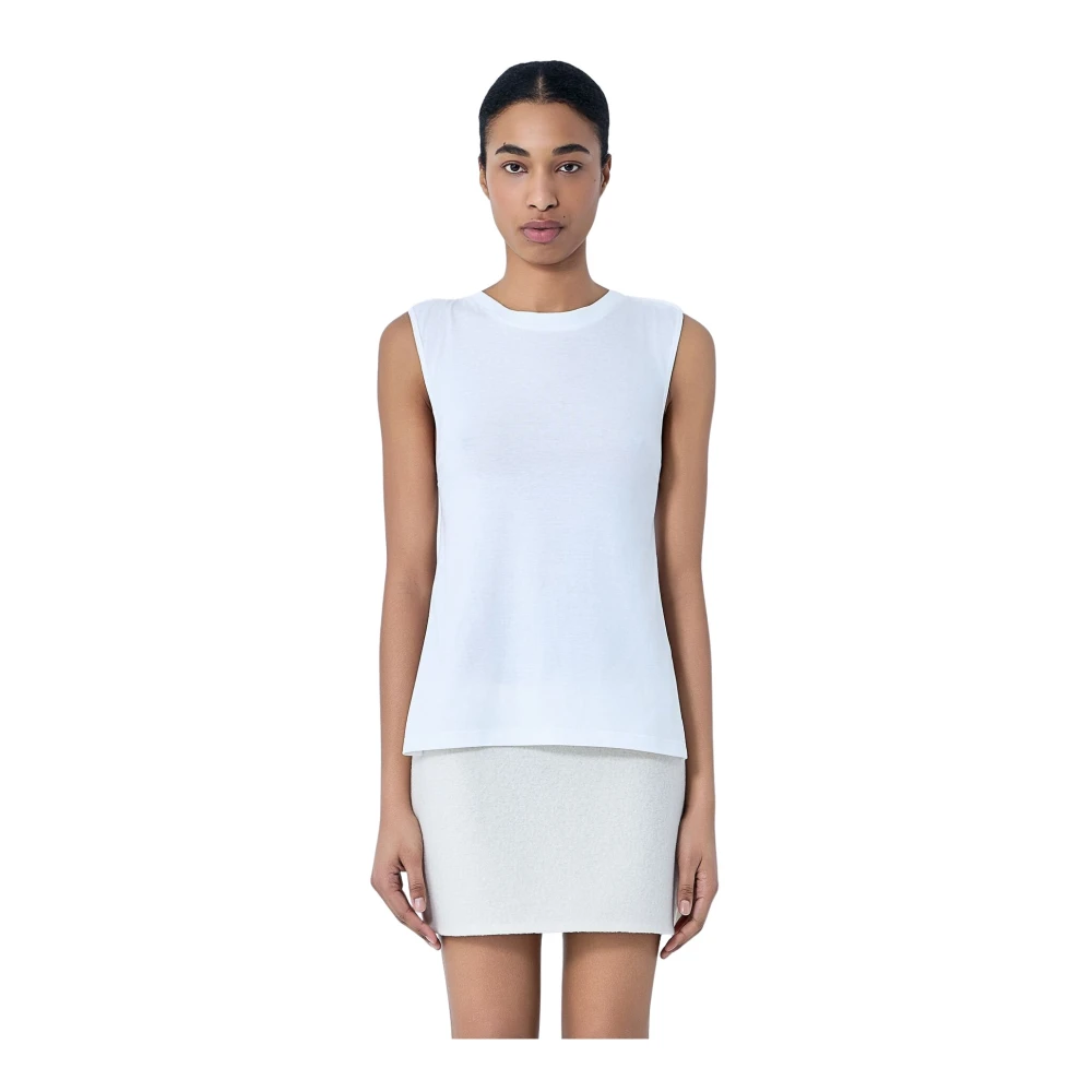 Rier Women's White Sleeveless Tops, M, Sleeveless Cotton Tank Top