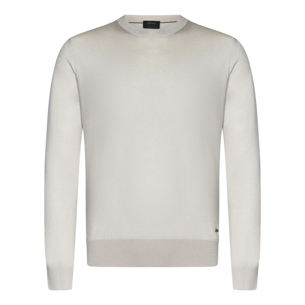 Brioni Geribbelde ronde hals kasjmier trui ivoor Beige Heren