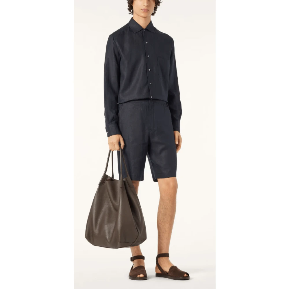 Loro Piana Navy Blue Linen André Overhemd Blue Heren