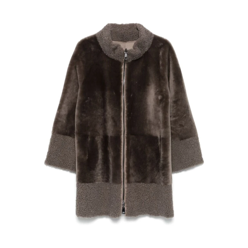 Suprema Shearling Dragkedja Jacka med Ståkrage Gray, Dam