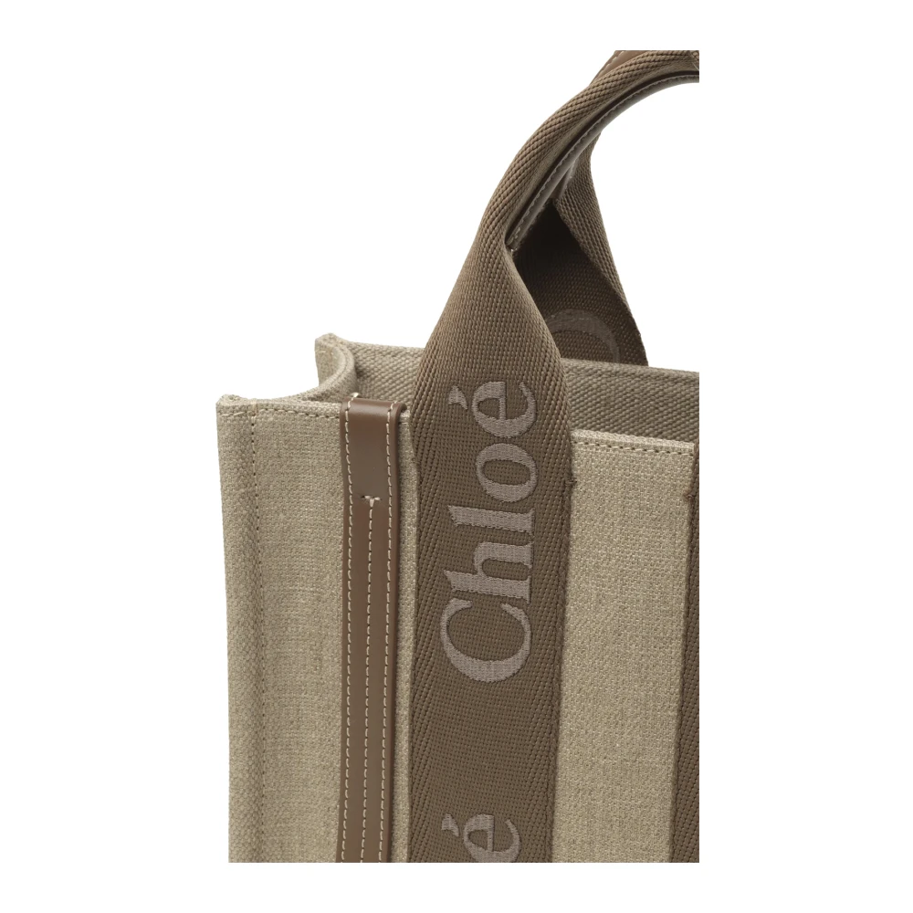 Chloé Bruine Woody Tote Tas met Kalfsleren Banden Brown Dames