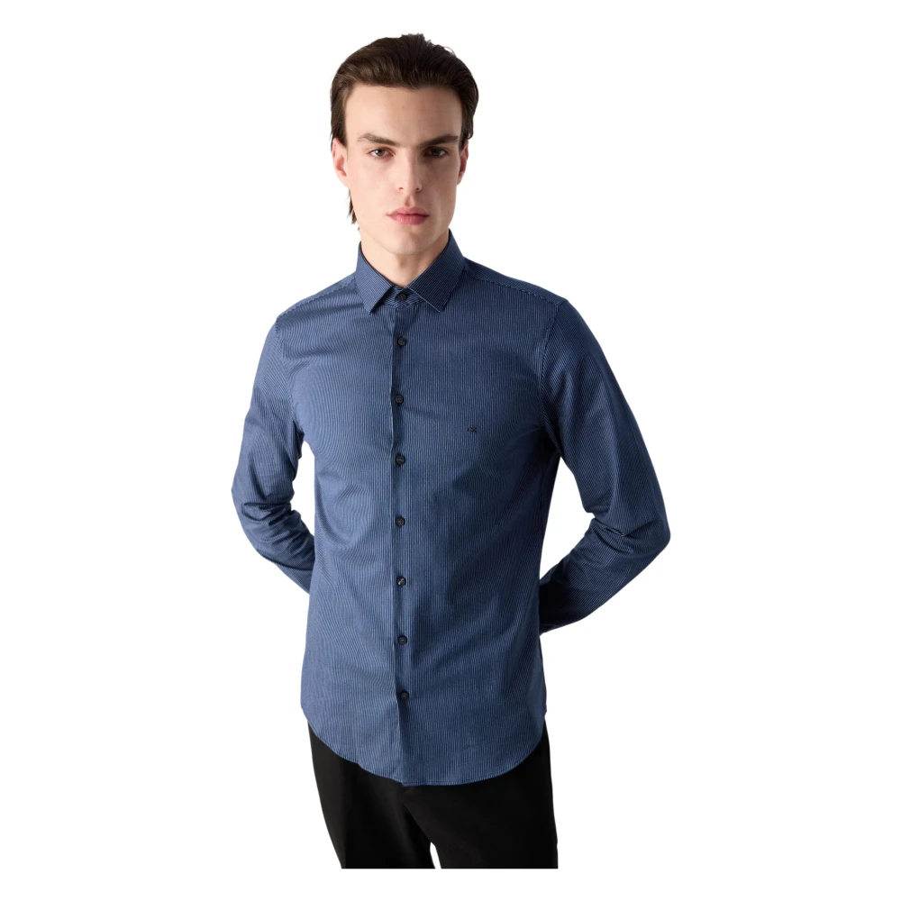 Calvin Klein Blauw Gestreept Overhemd Slim Fit Blue Heren