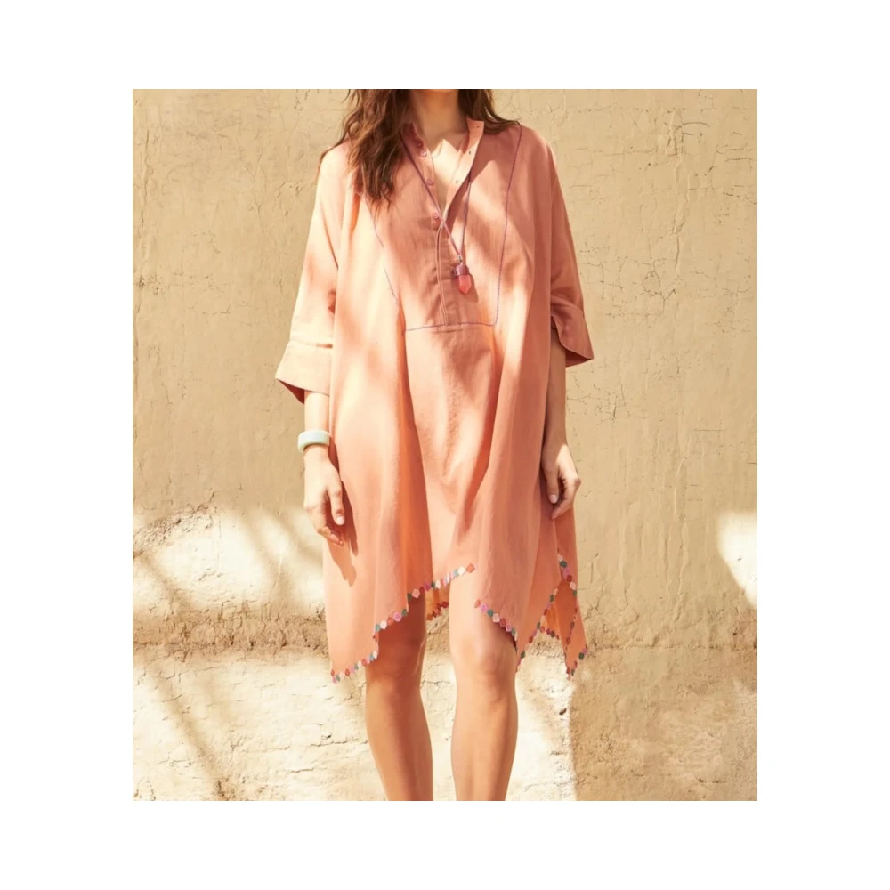 Mare Di Latte Geborduurde katoenen kimono met wijde mouwen Beige Dames