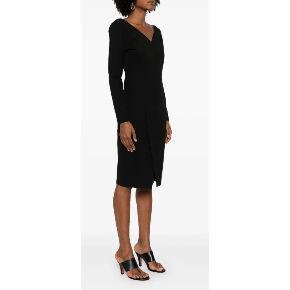 Fendi Zwarte V-hals Midi Jurk met Manchet Ritsen Black Dames