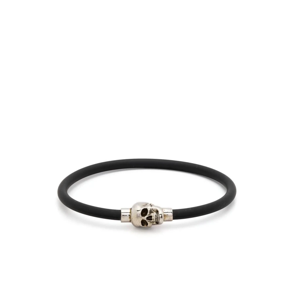 Alexander McQueen Svart Gummi Skalle Charm Armband Black, Herr