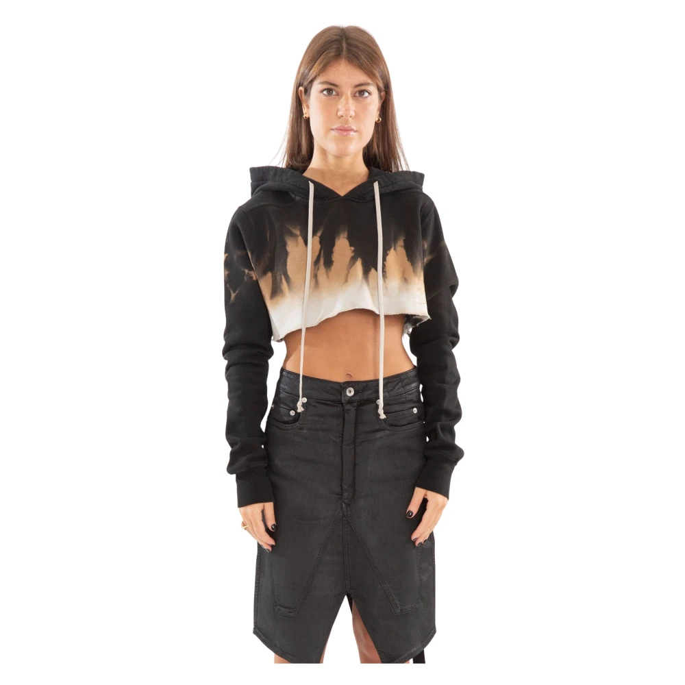 Rick Owens Zon Fleece Cropped Hoodie Black Dames