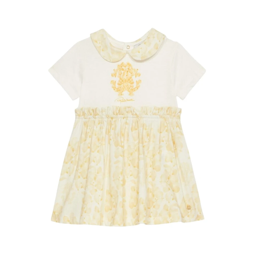 Roberto Cavalli Girls Yellow Dresses, 3 Y, Floral Monogram Dress
