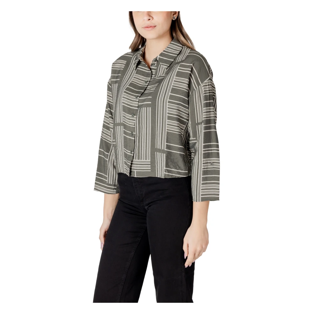 Jacqueline de Yong Groene Bedrukte Button-Up Blouse Green Dames