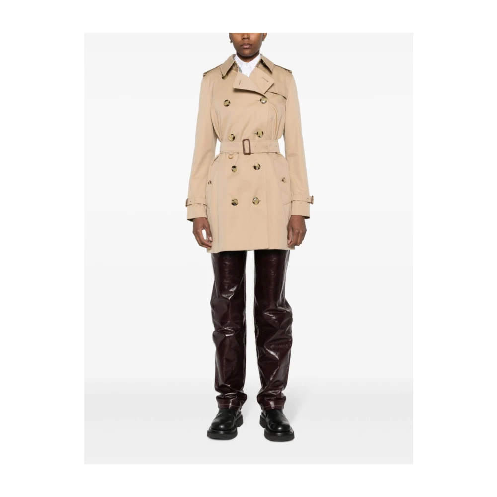 Burberry Beige Katoenen Gabardine Dubbelrijige Jas Beige Dames