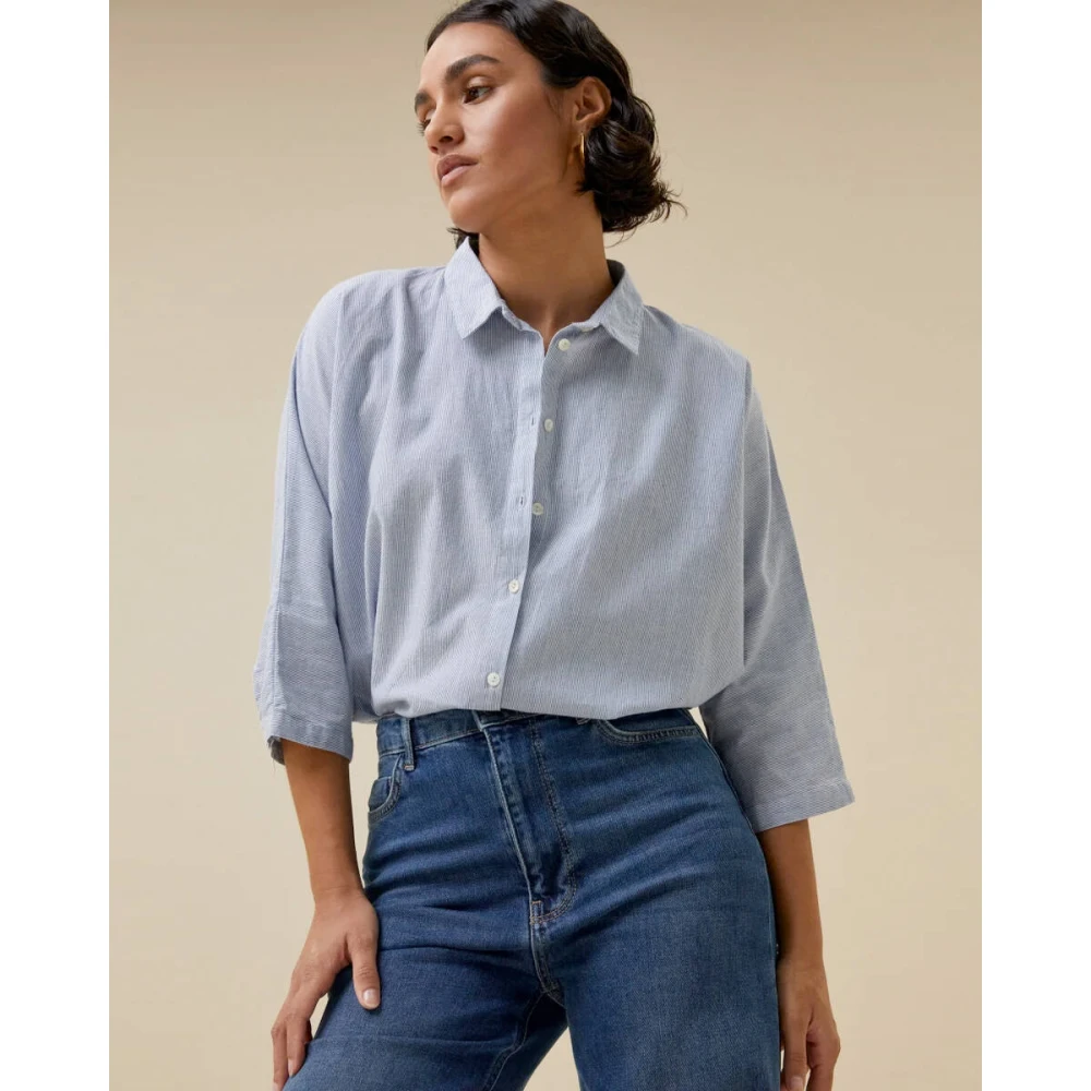 By-Bar Pin Stripe Blouse Lange Mouw Gray Dames