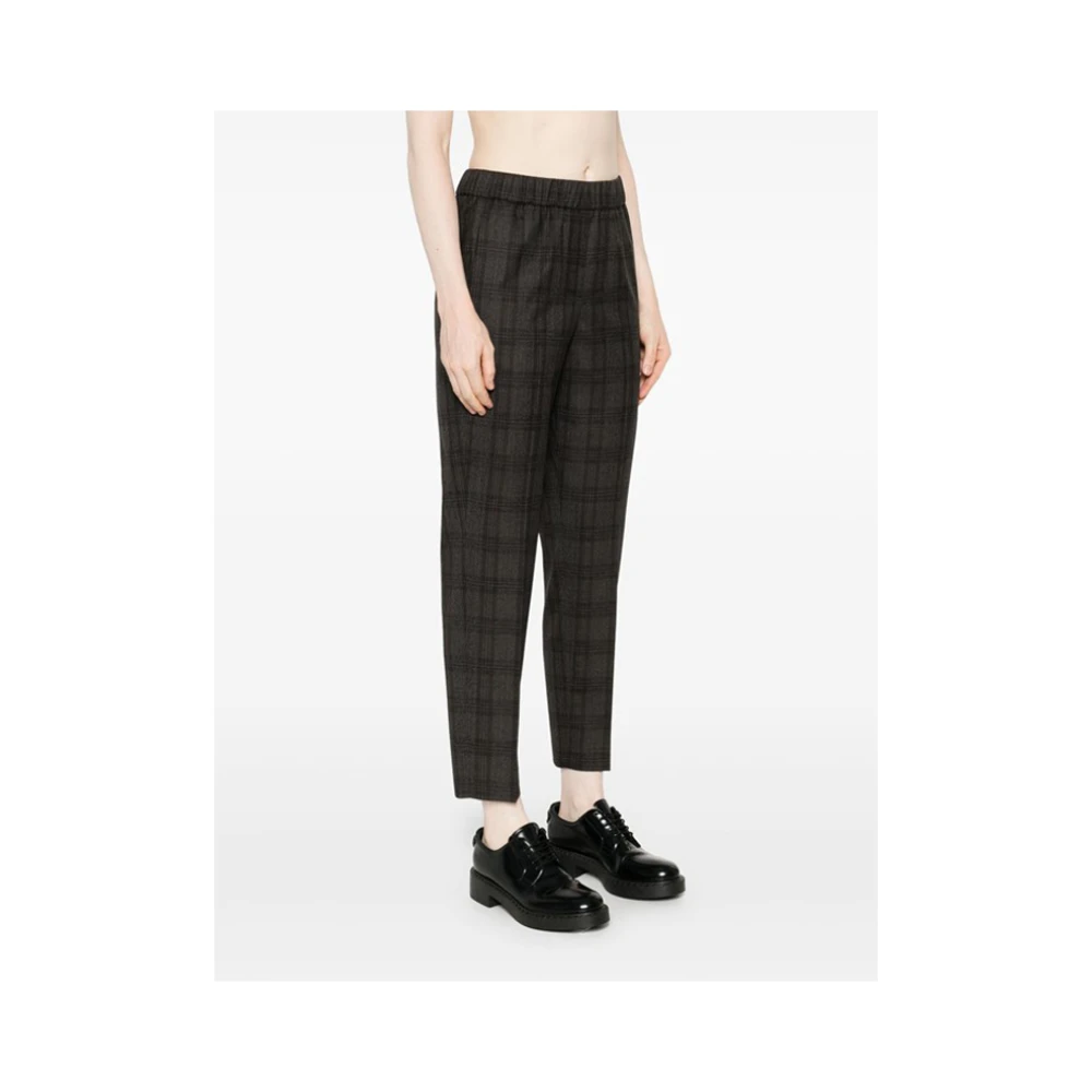 PESERICO Geruite Skinny Wollen Broek Brown Dames