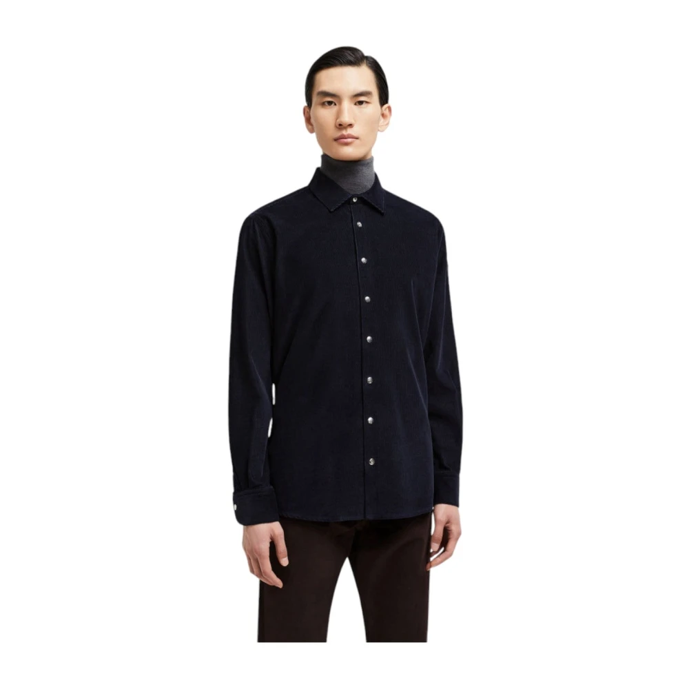 Moncler Nachtblauwe Corduroy Overhemd Blue Heren