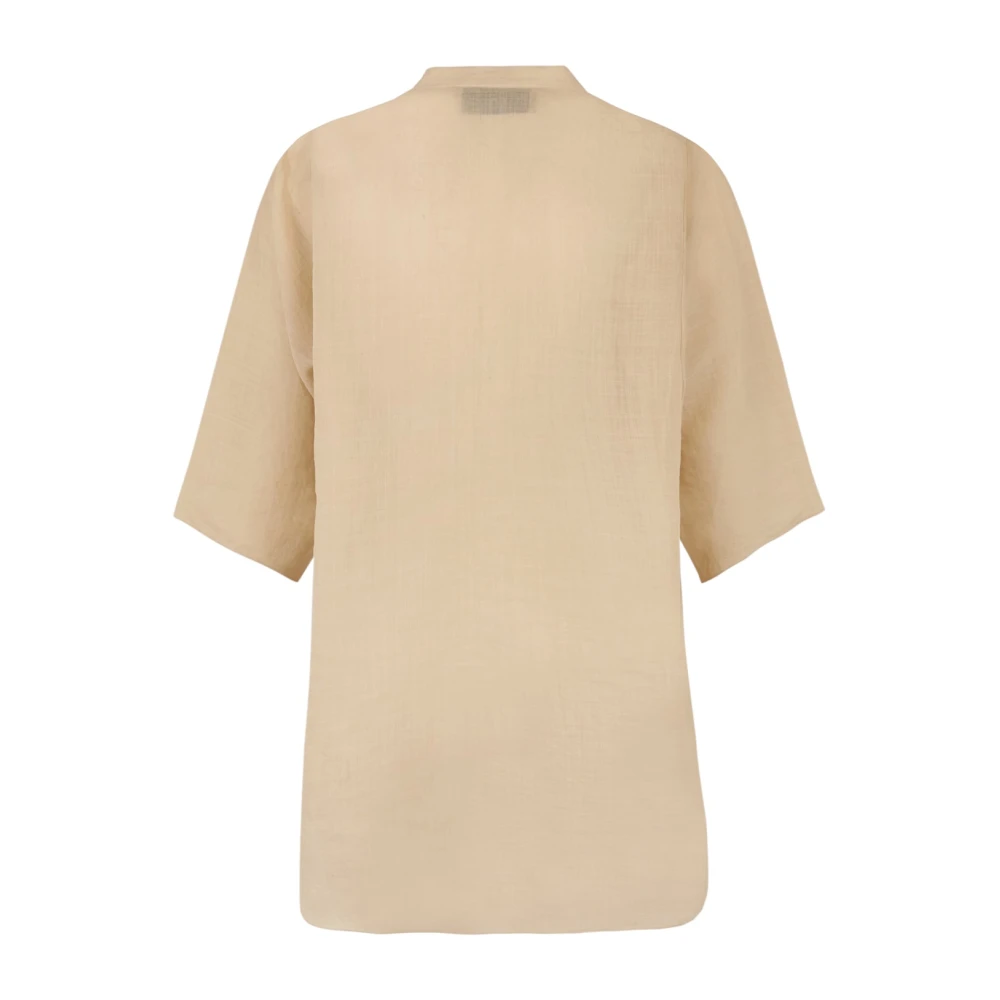 Cortana Beige Ramie Mao Kraag Shirt Beige Dames