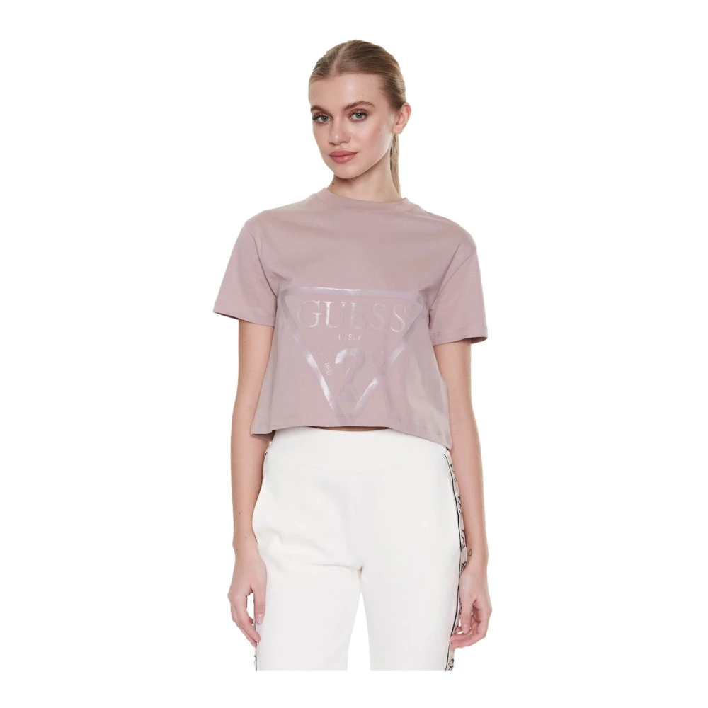 Guess Korte mouw katoen logo tee Purple Dames