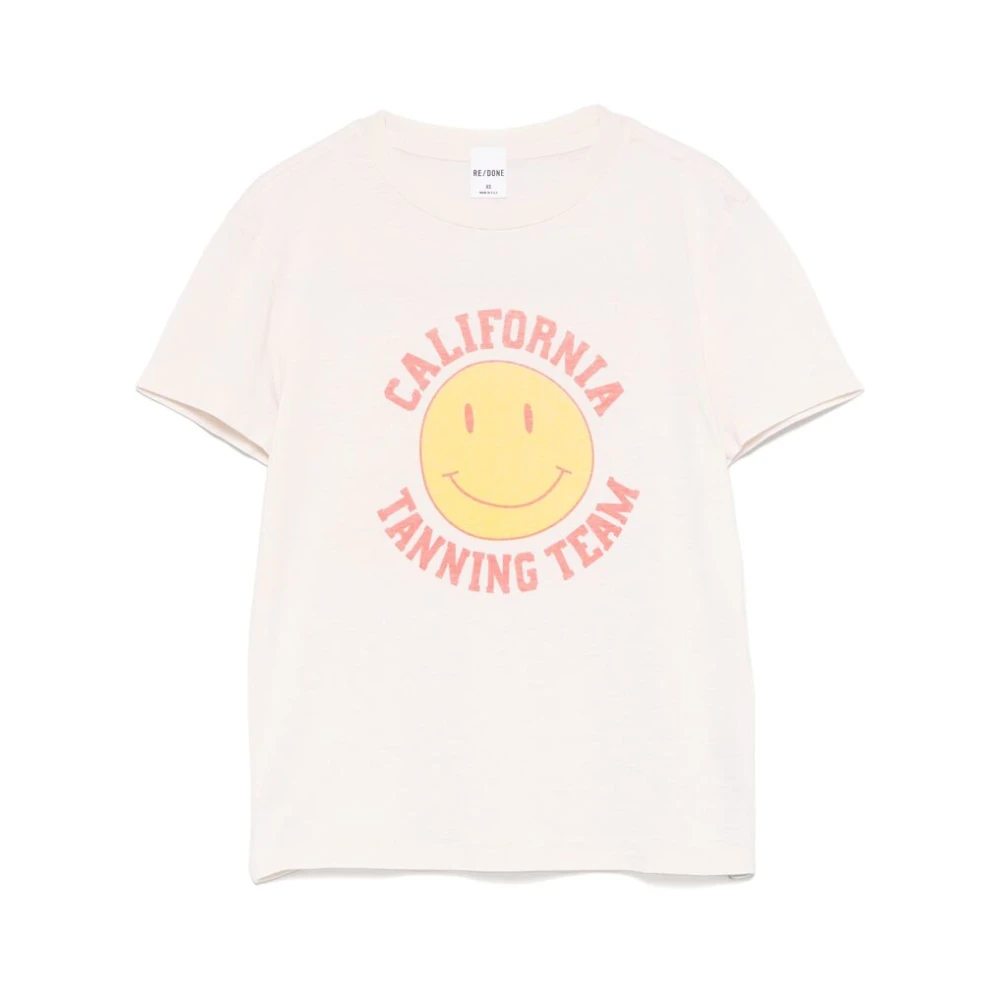 Re Done Smiley Face Print Crew Neck T-shirt White Dames