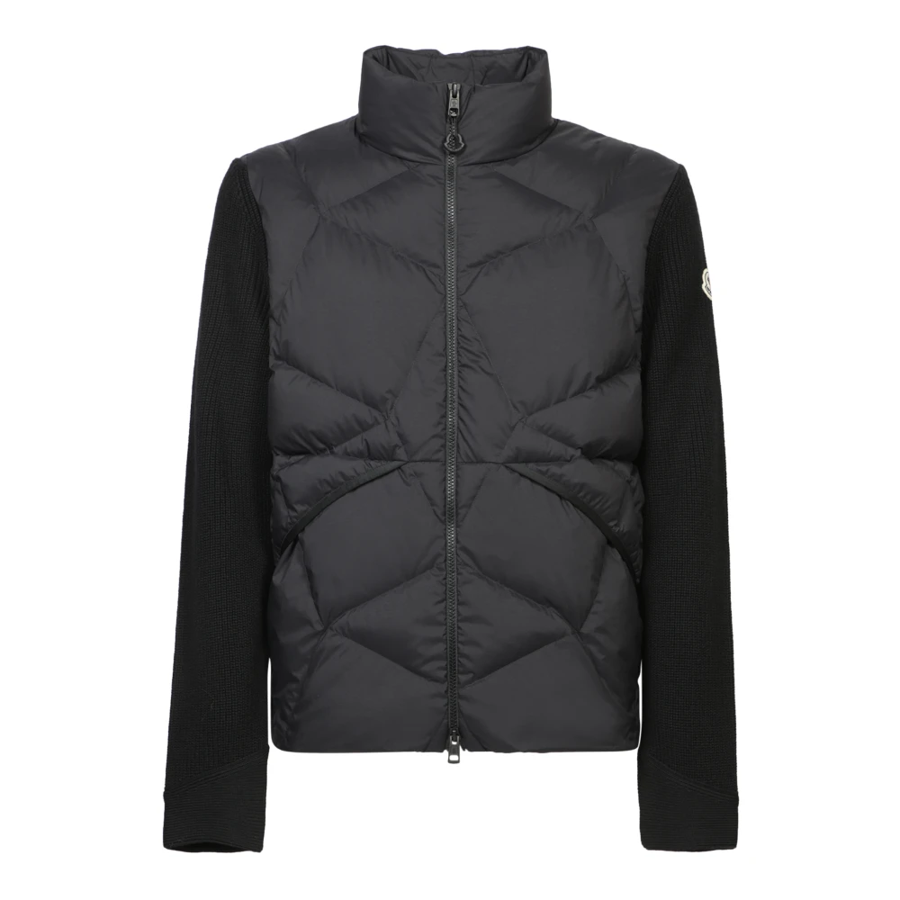 Moncler Gewatteerde jas met gebreide mouwen Black Heren
