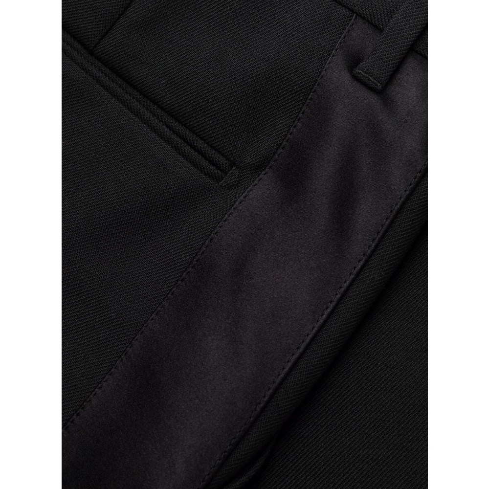 Prada Zwarte op maat gemaakte wollen broek met satijnen strepen Black Heren