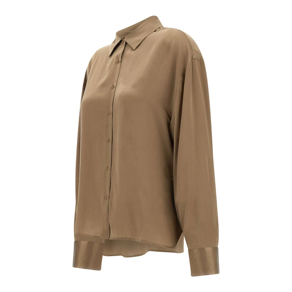 IRO Zijden Khaki Shirt met Lange Mouwen Brown Dames