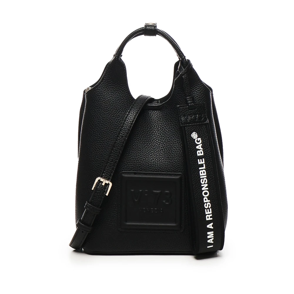 V73 Zwarte Schoudertas met Slogan Details Black Dames