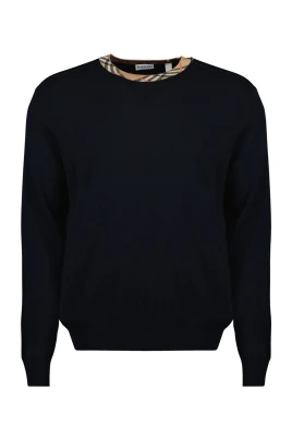 Check Trim Wool Sweater