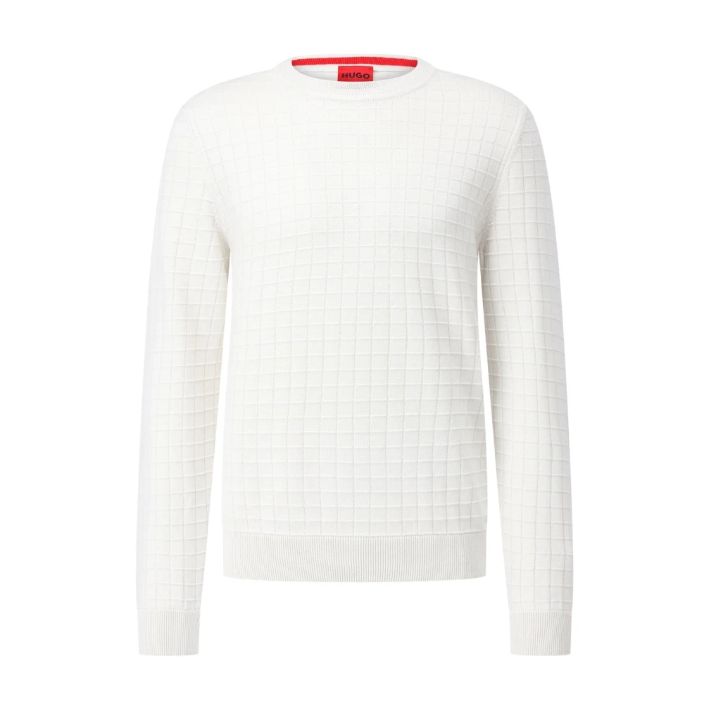Hugo Boss Gebreide Trui met Vierkant Patroon Beige Heren