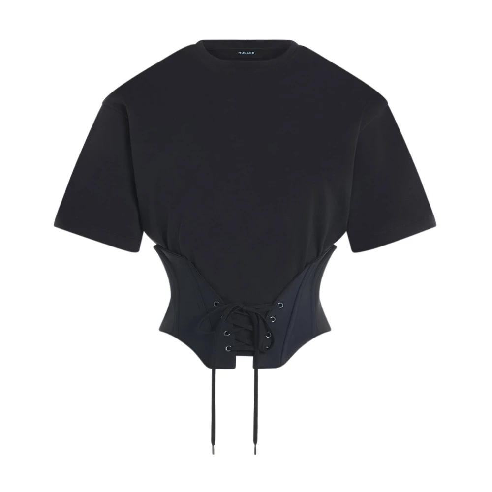 Mugler Zwarte Katoenen T-shirt met Korsetdetails Black Dames